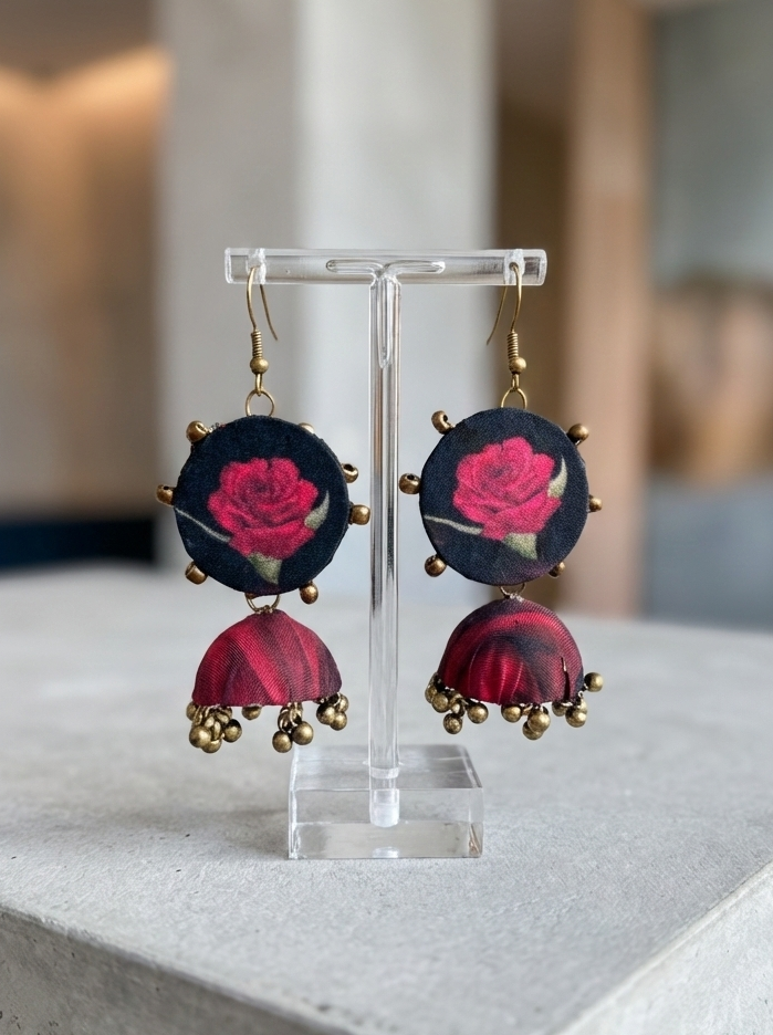 Black & Pink Jhumki Earrings | Pakistani Ethnic Earrings hhe-26-03