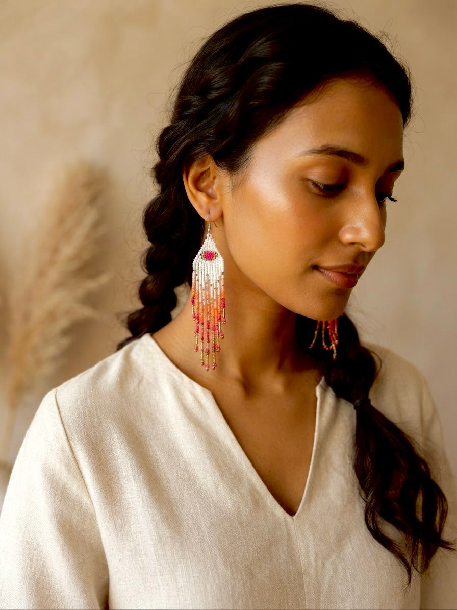 Sunset Ombre Beaded Fringe Earrings hhe-26-129