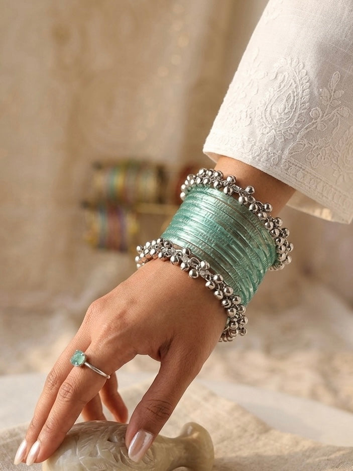 Aqua glass Pakistani bangles hhg-26-01