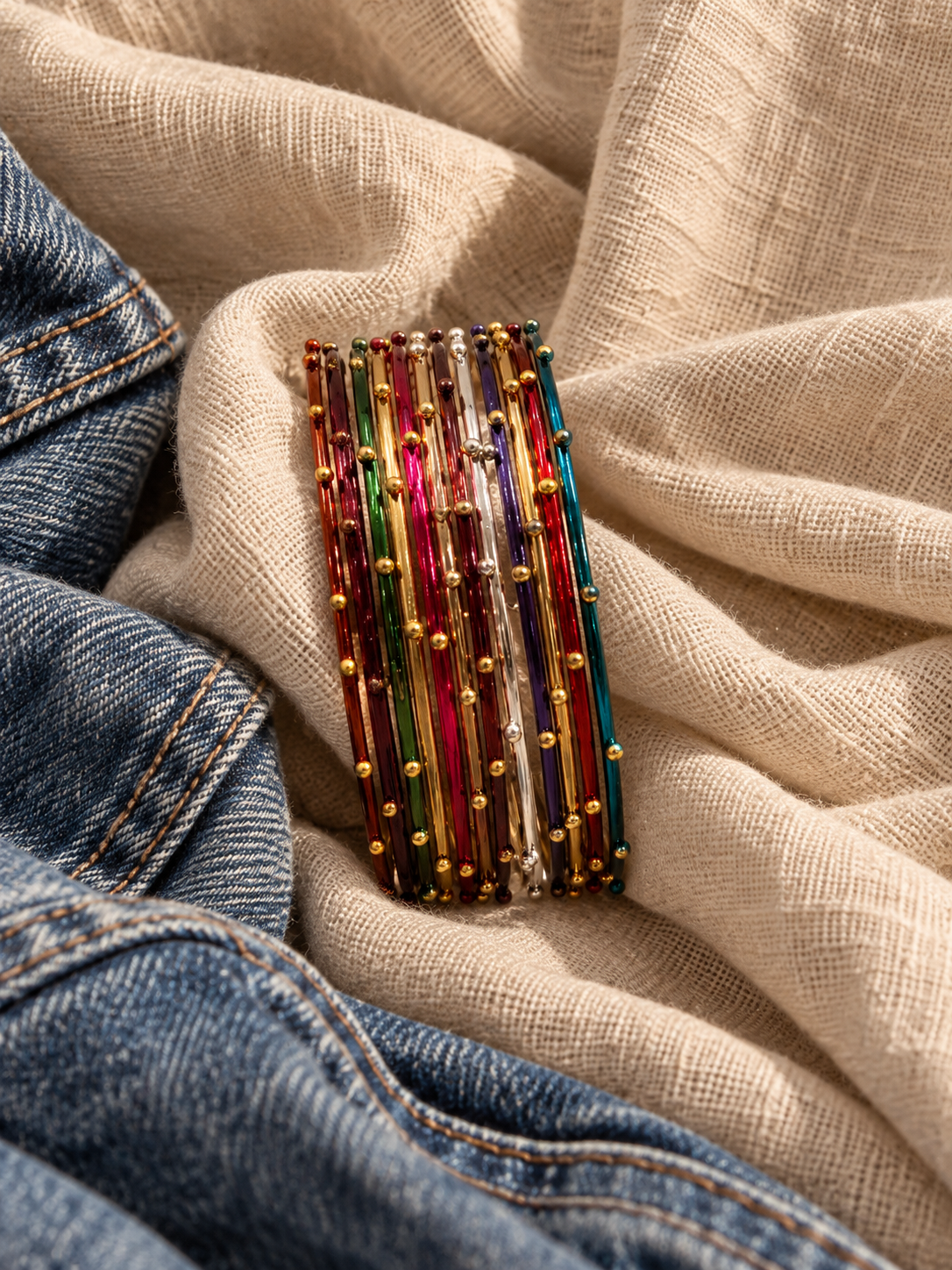 Multi metal balls bangles set
