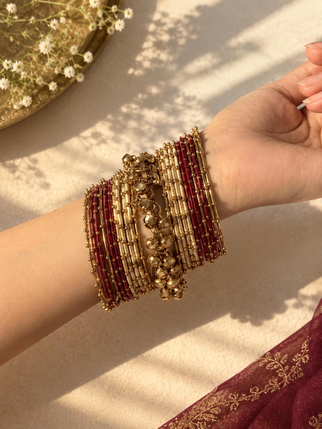Maroon beige metal bangles