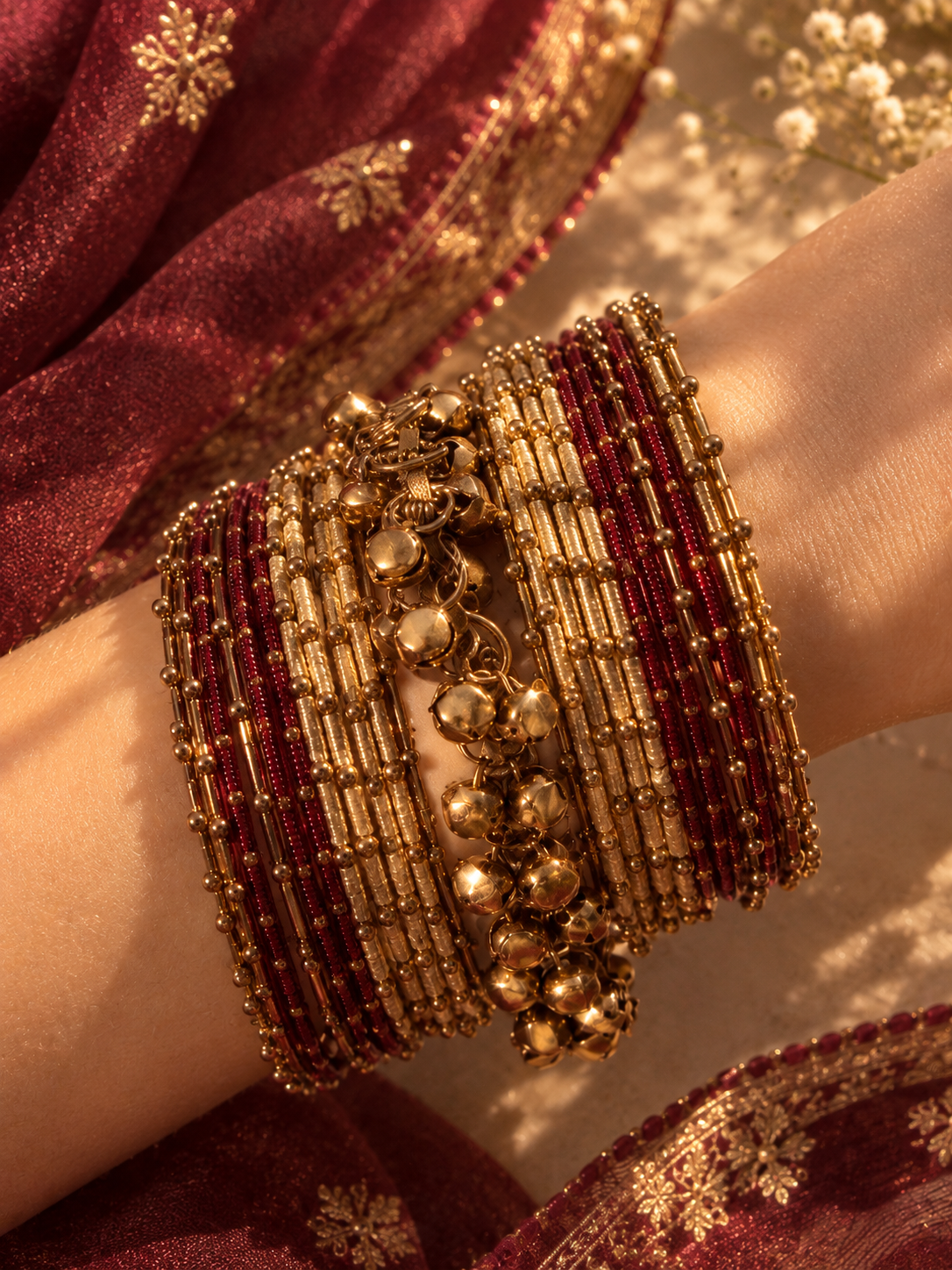 Maroon beige metal bangles