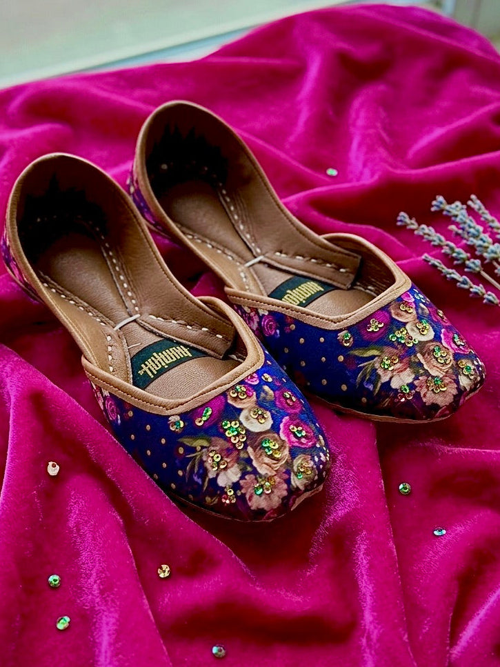 Royal blue Floral Jutti  | hhk-26-601