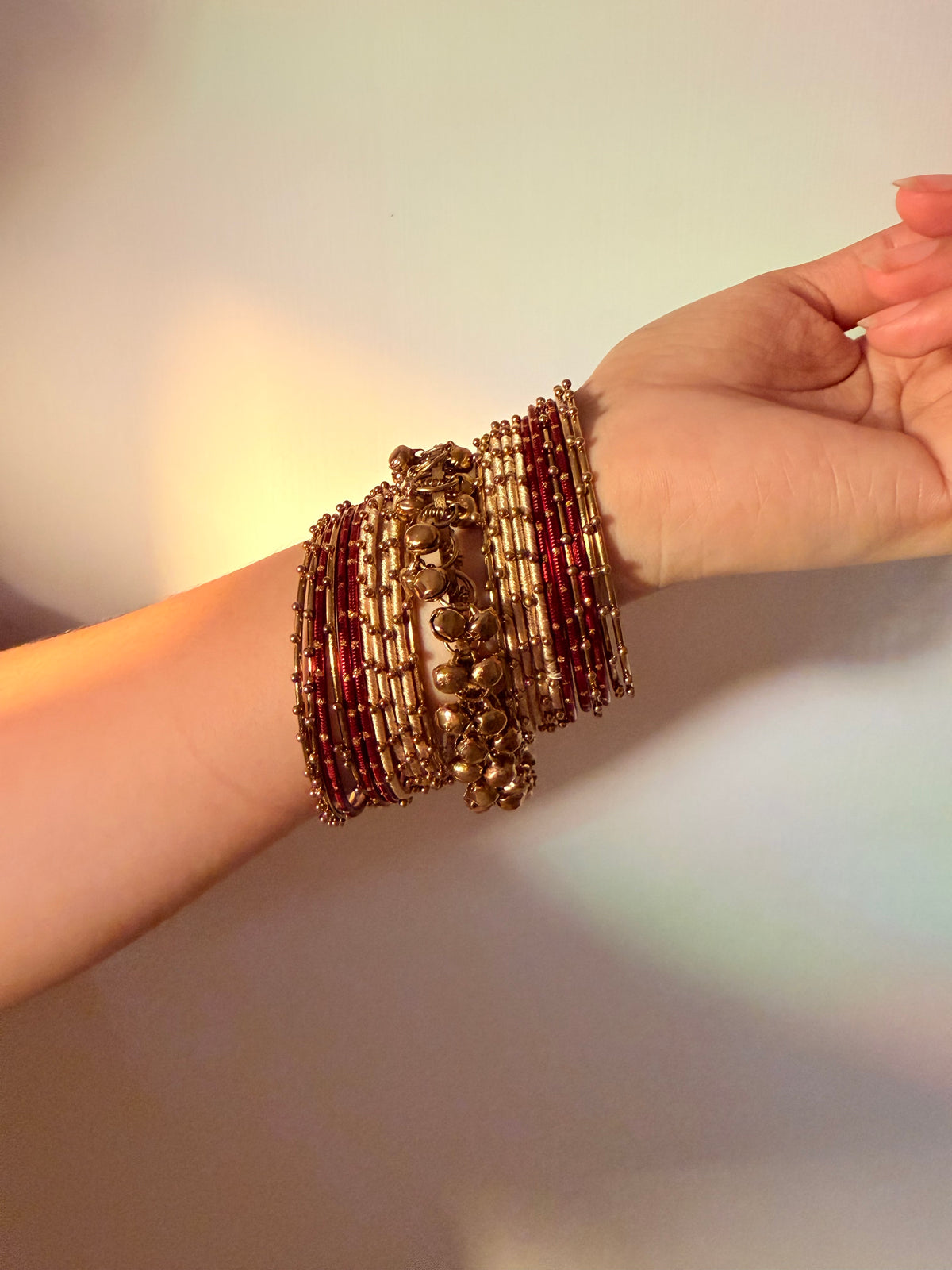Maroon beige metal bangles