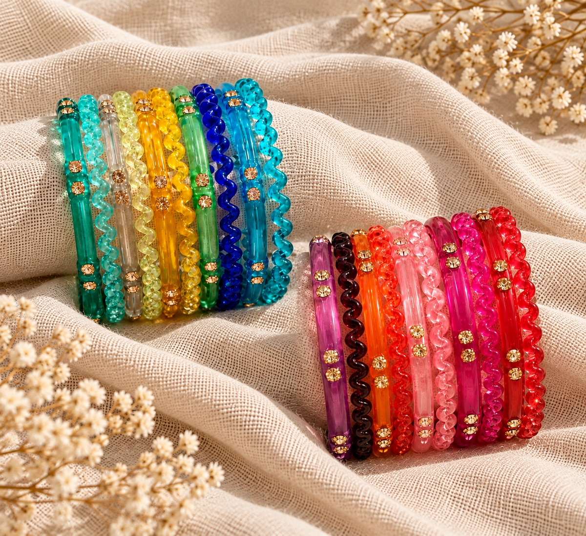 Pack of 2 reds and blues glass bangles