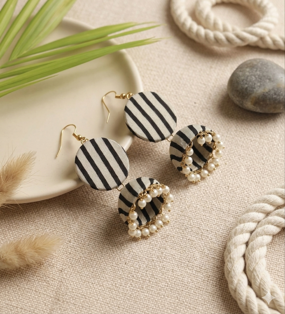 Black and white stripes jhumki – HHE-24-57