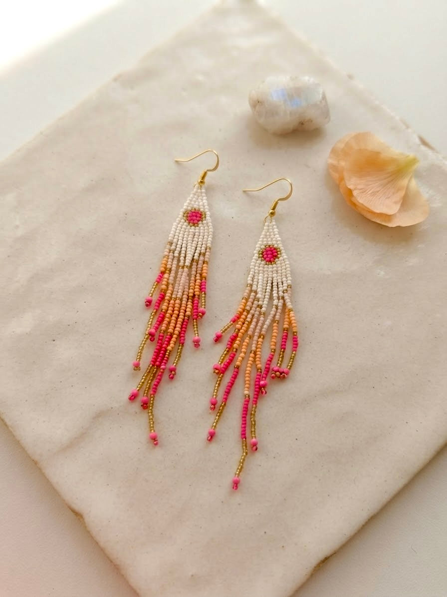 Sunset Ombre Beaded Fringe Earrings hhe-26-129