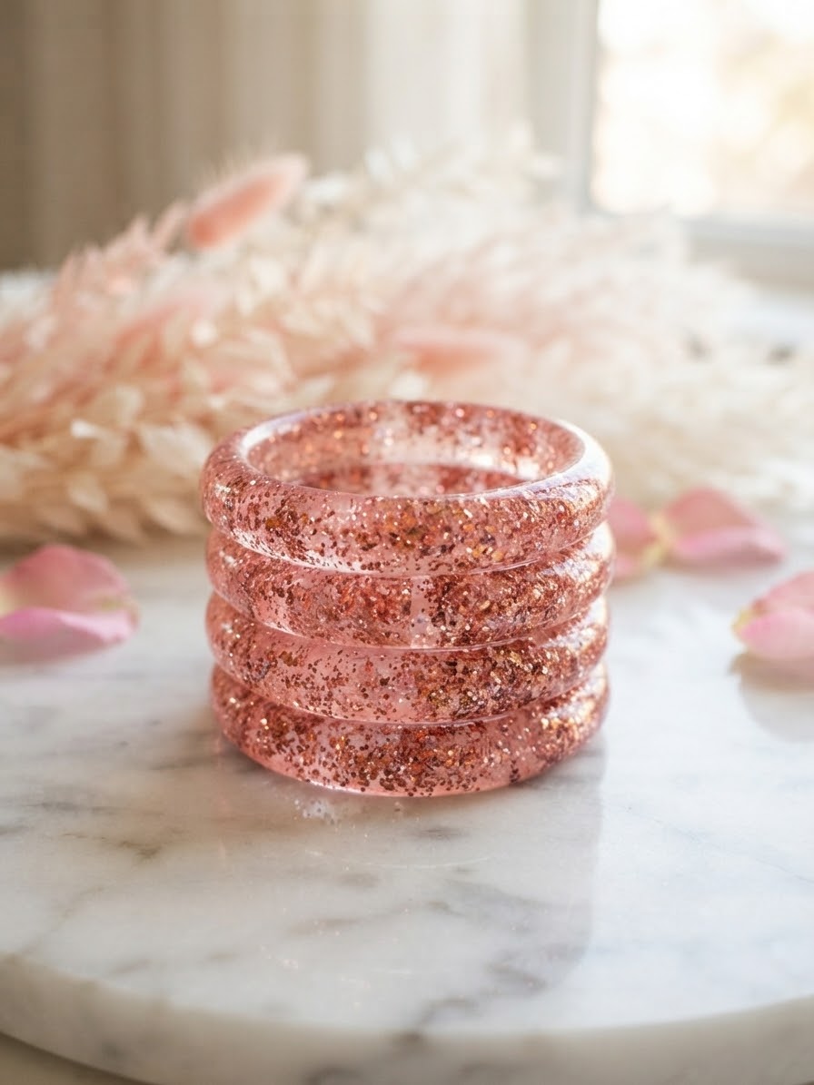 Pink glitter glass bangles hhg-26-280