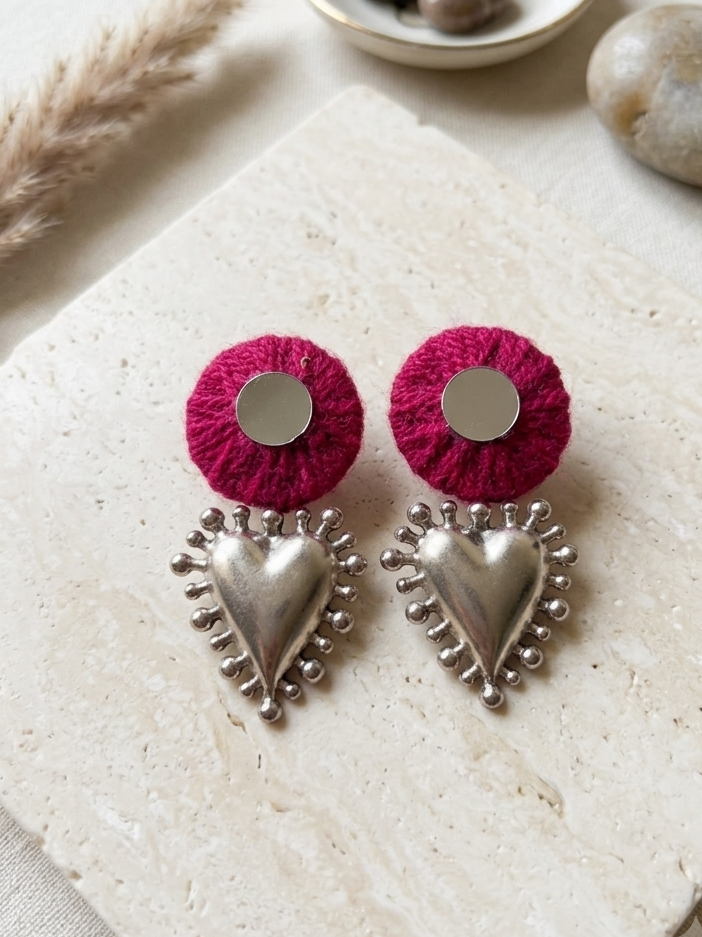 Pink silver dill earings hhe-26-113