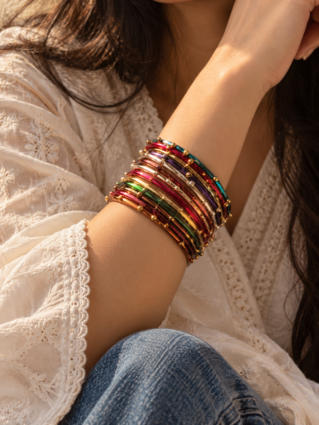 Multi metal balls bangles set