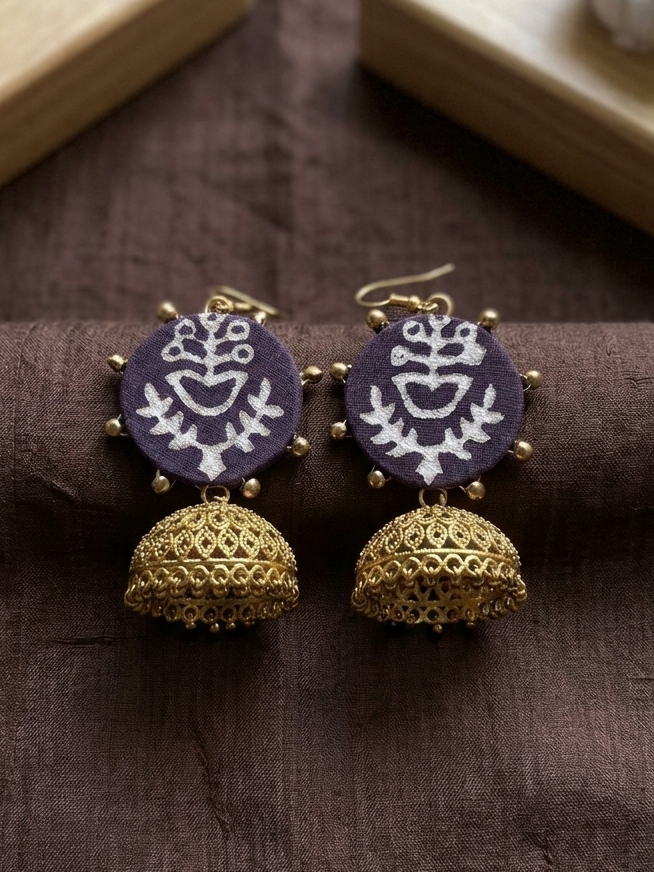 Ajrak Jhumki Earrings with Copper Antique Finish hhe-24-68