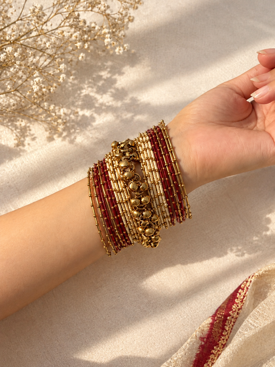 Maroon beige metal bangles