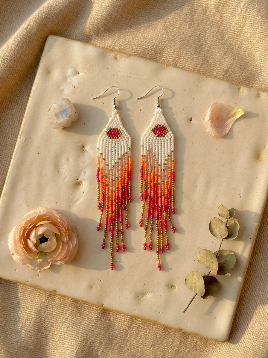 Sunset Ombre Beaded Fringe Earrings hhe-26-129