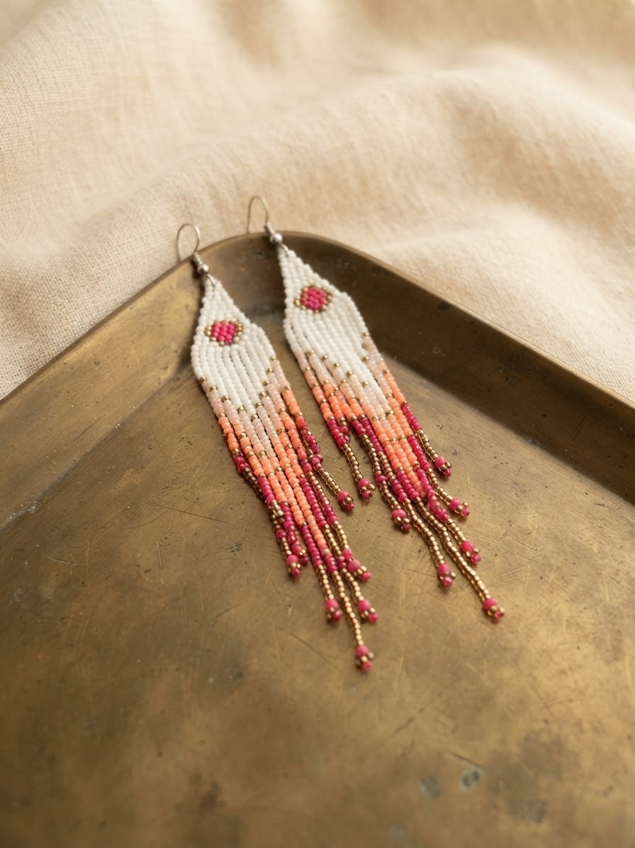Sunset Ombre Beaded Fringe Earrings hhe-26-129