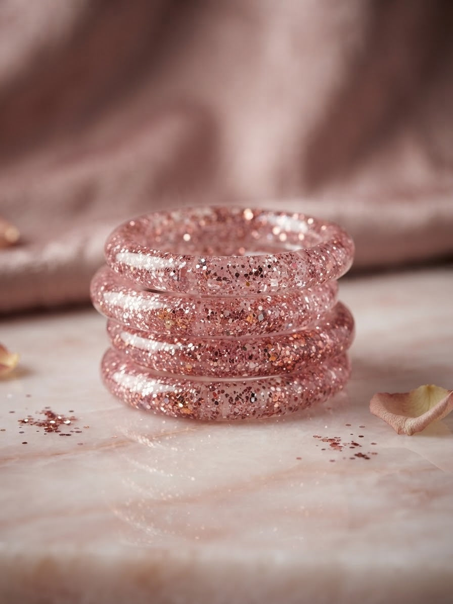 Pink glitter glass bangles hhg-26-280