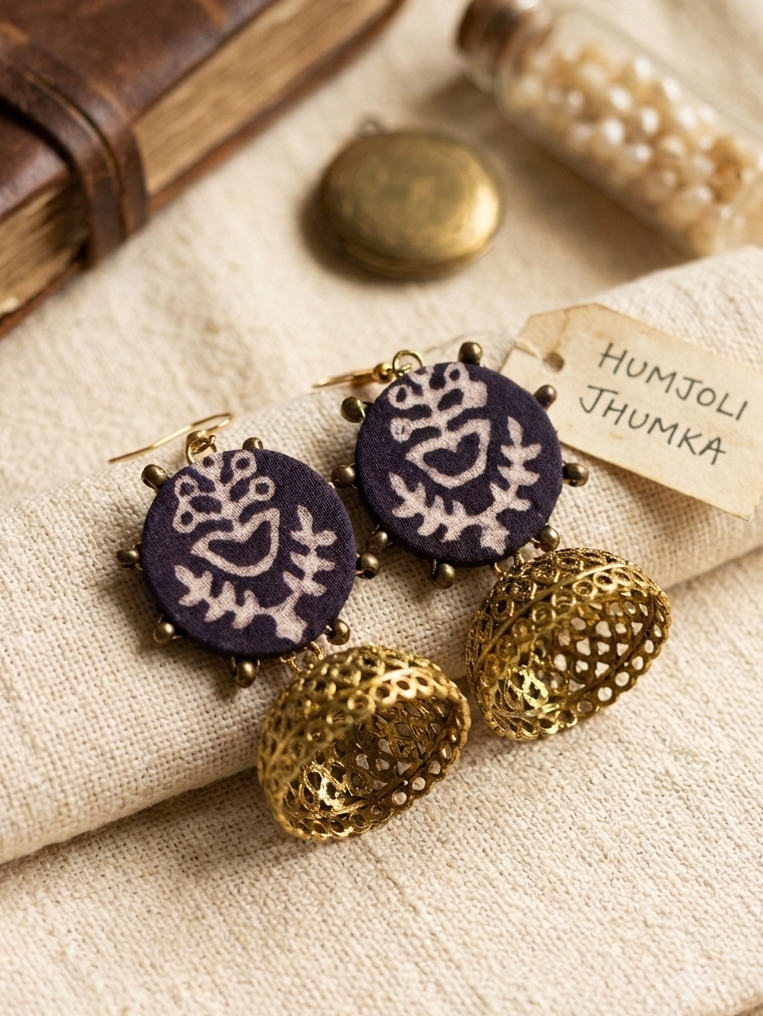 Ajrak Jhumki Earrings with Copper Antique Finish hhe-24-68