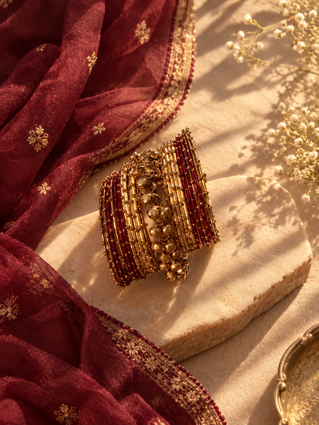 Maroon beige metal bangles