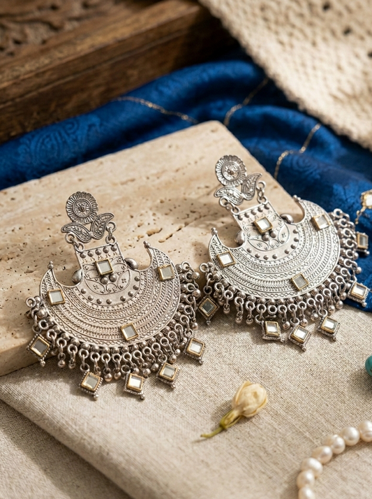 Antique Silver Semi-Circular Dangling Earrings hhe-25-503