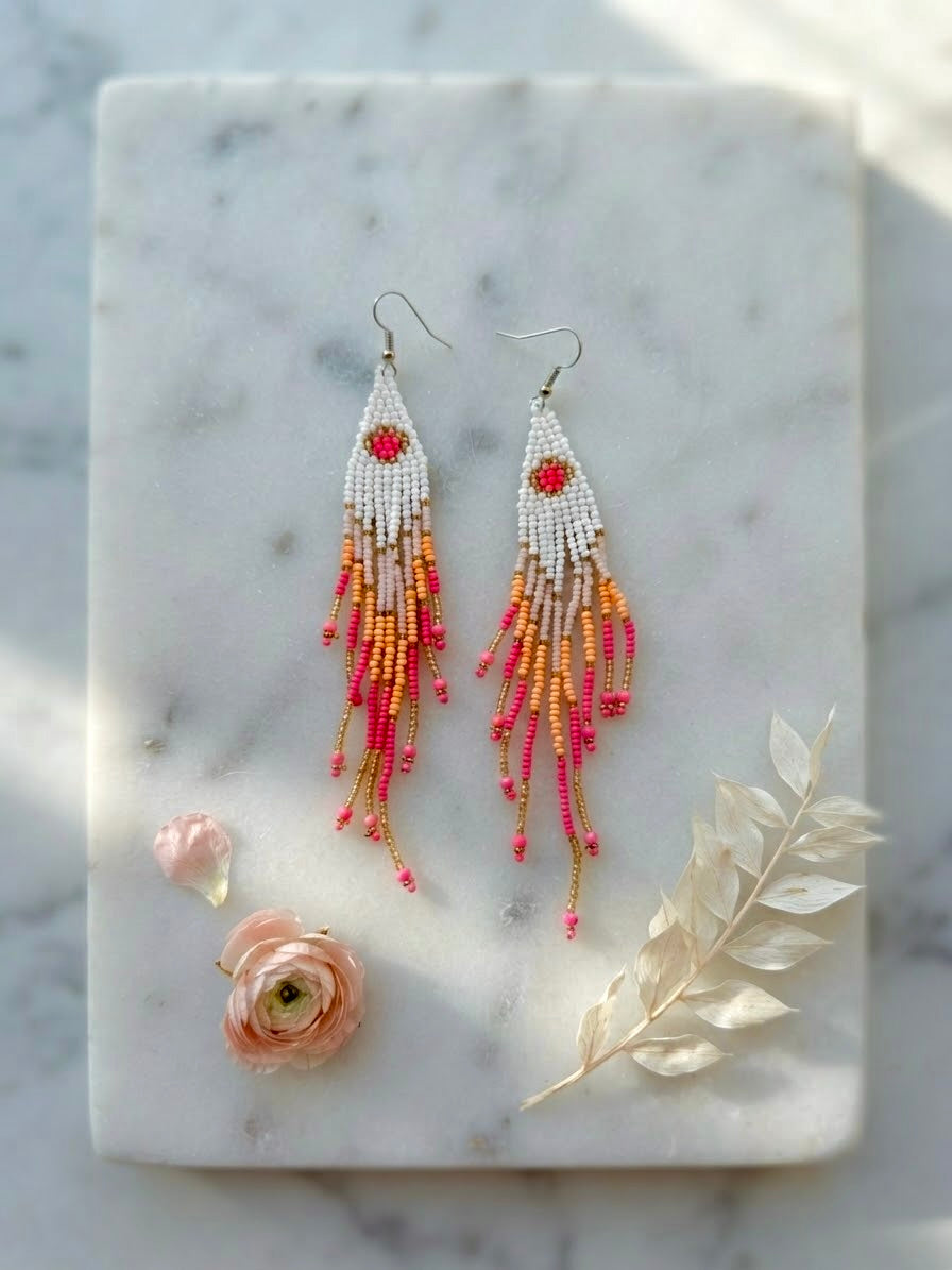 Sunset Ombre Beaded Fringe Earrings hhe-26-129