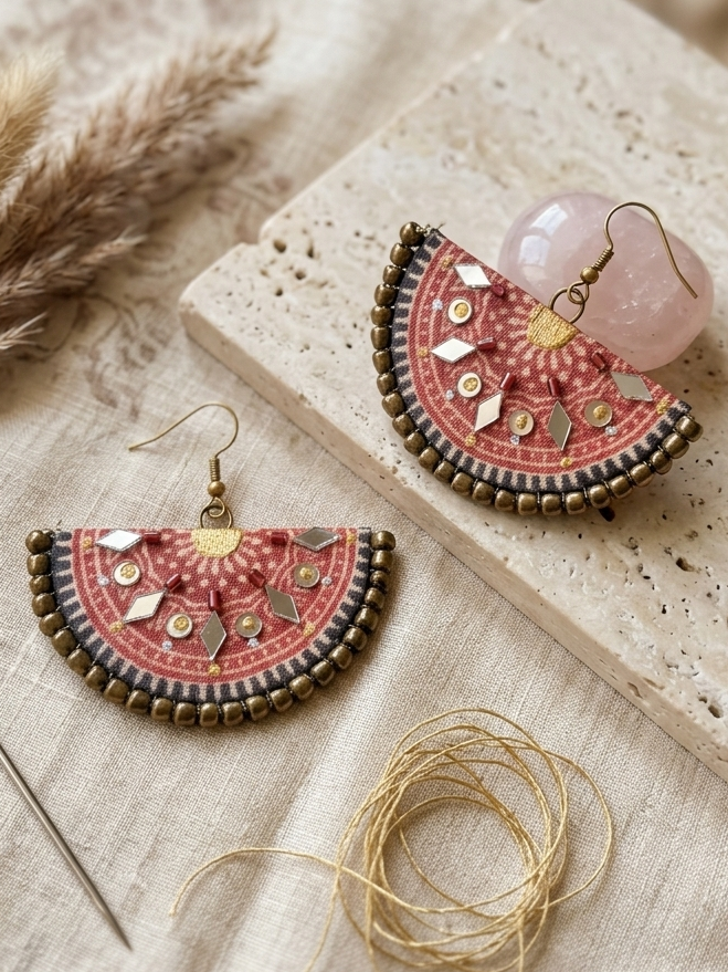 Handcrafted ajrak Earrings – HHE-24-43