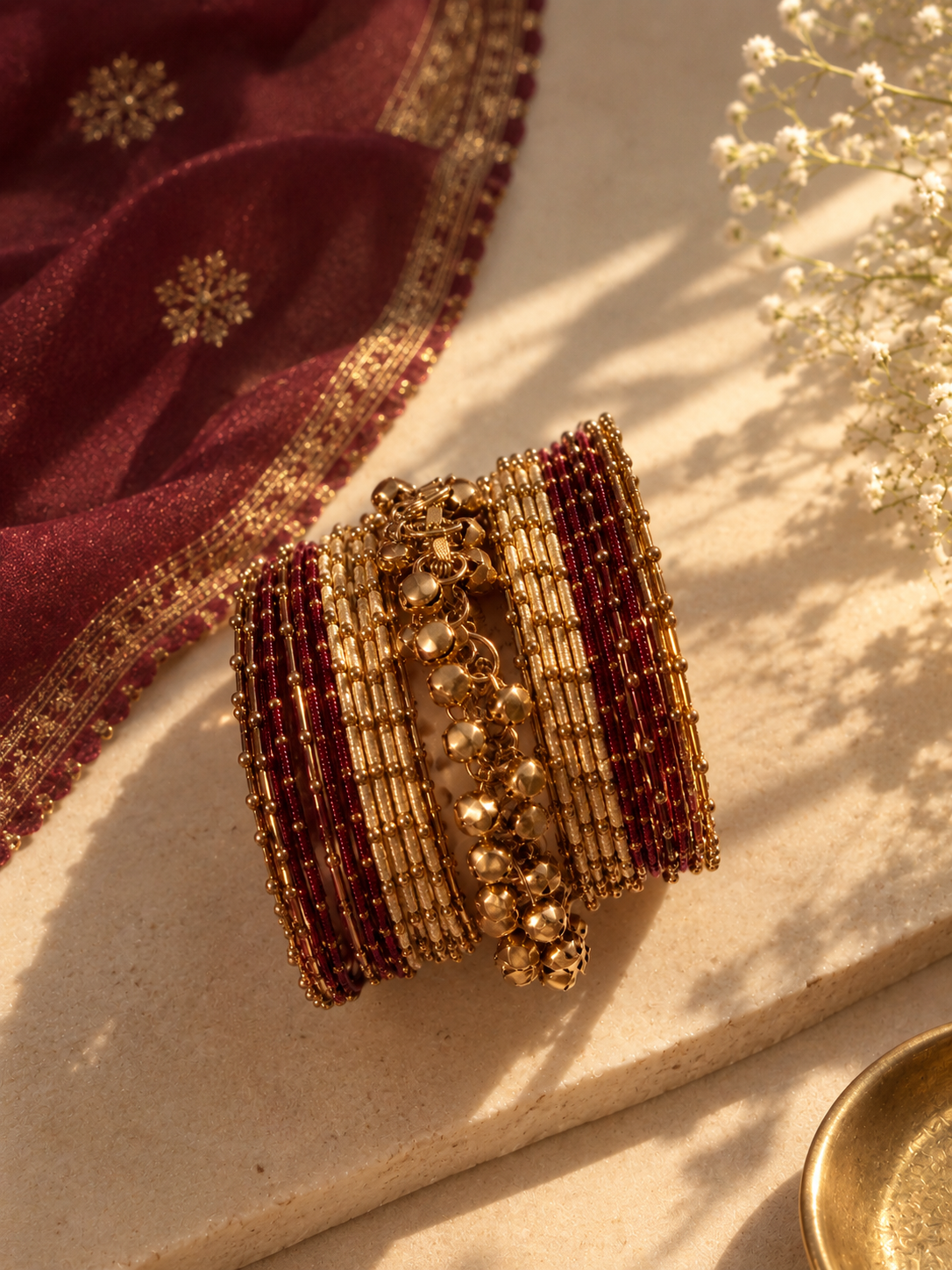 Maroon beige metal bangles
