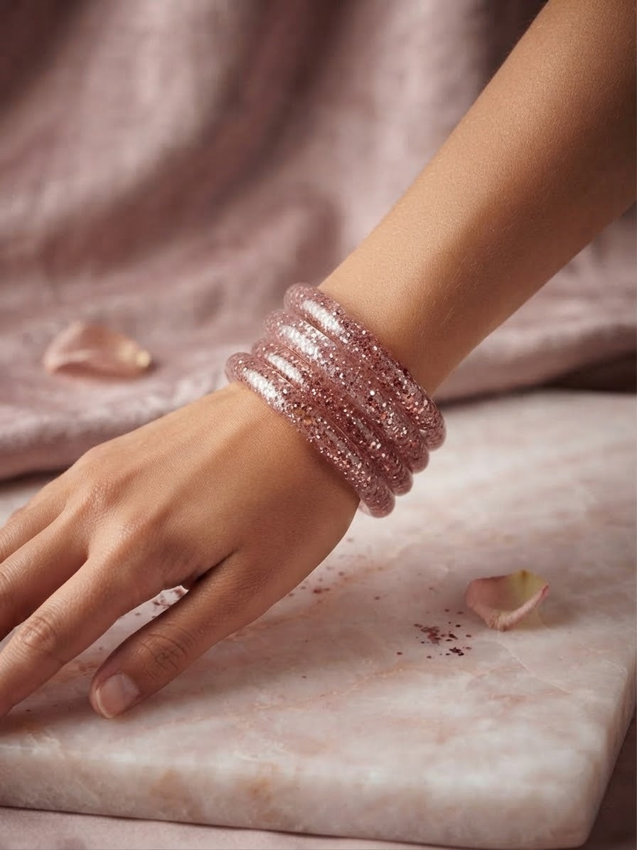Pink glitter glass bangles hhg-26-280