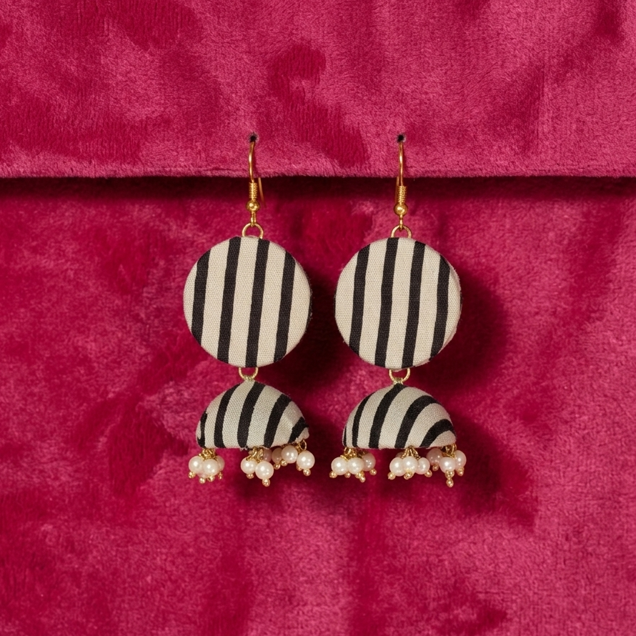Black and white stripes jhumki – HHE-24-57