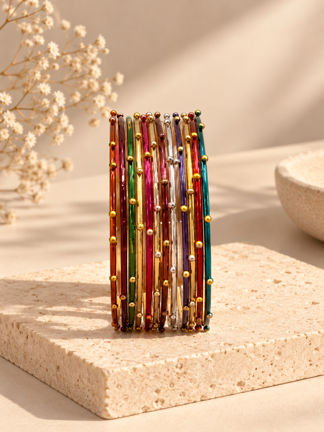 Multi metal balls bangles set