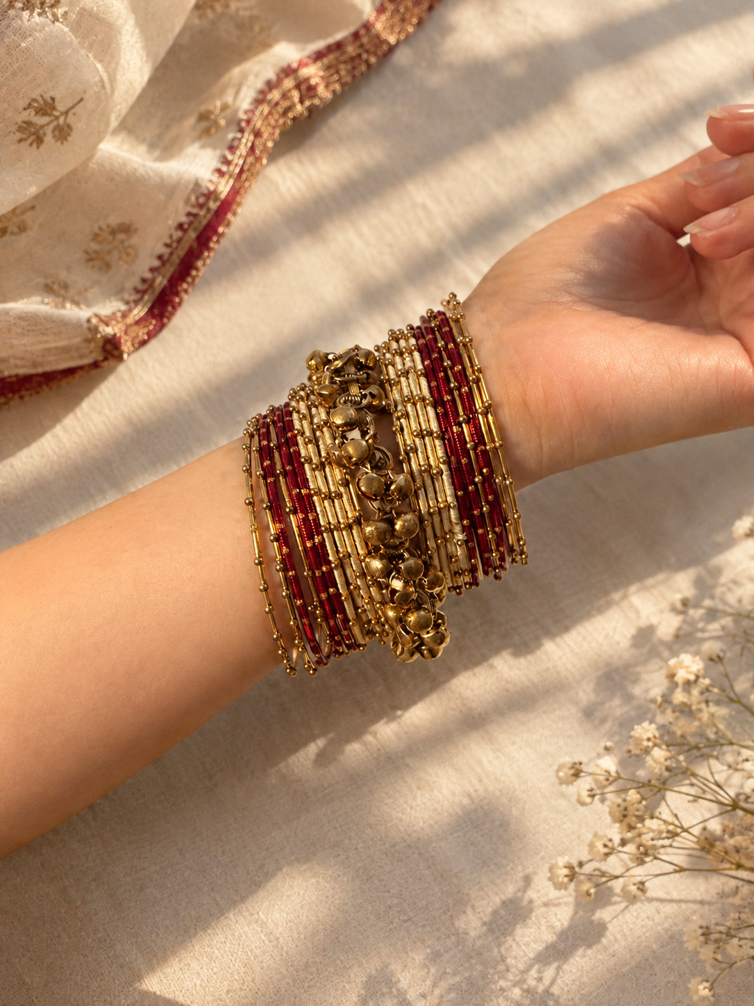 Maroon beige metal bangles