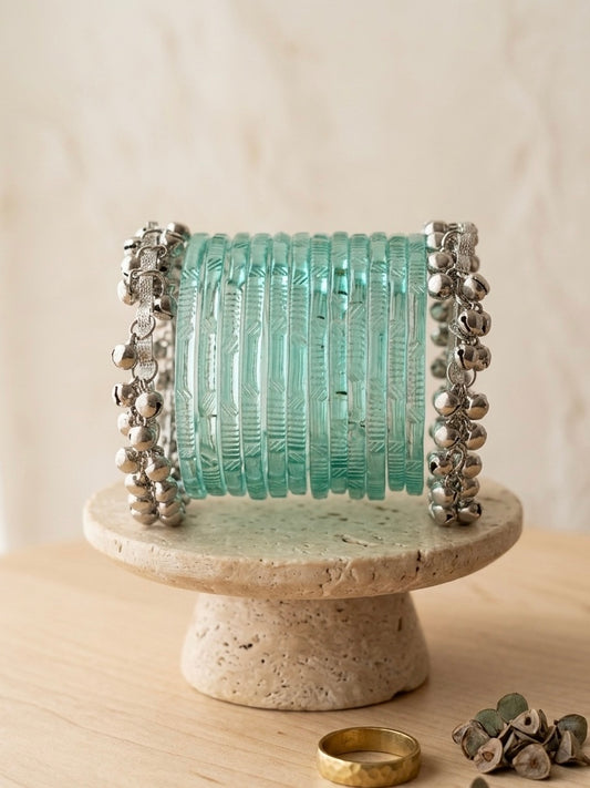 Aqua glass Pakistani bangles hhg-26-01