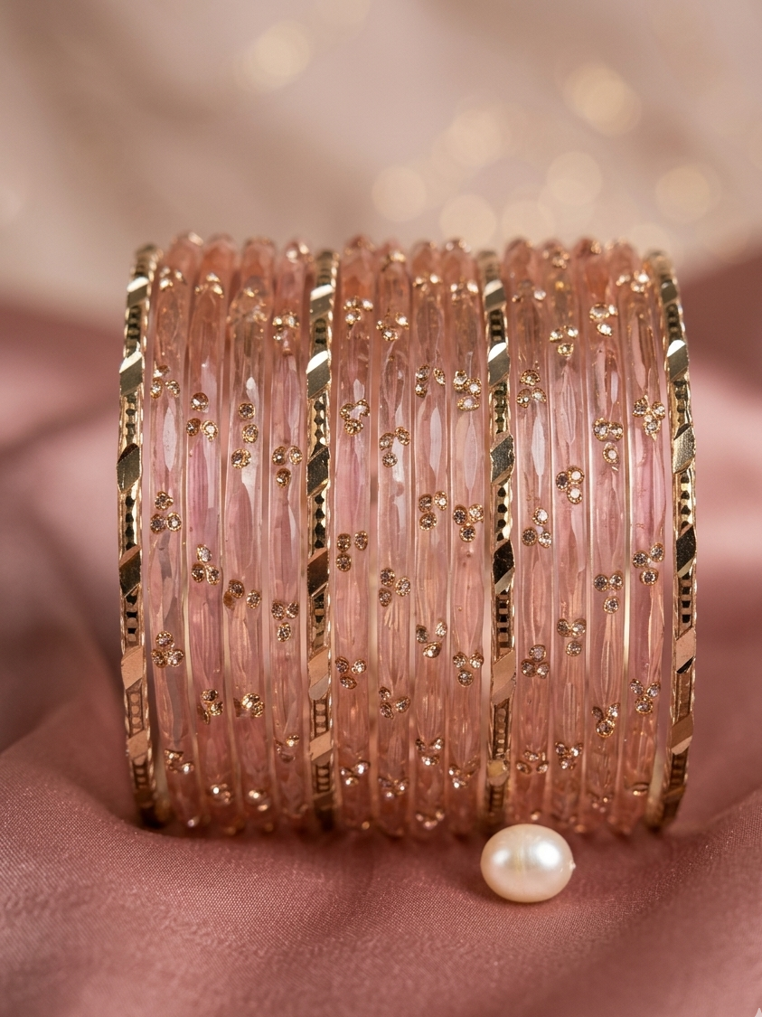 Indian glass rain drop bangles in peach hhg-26-06