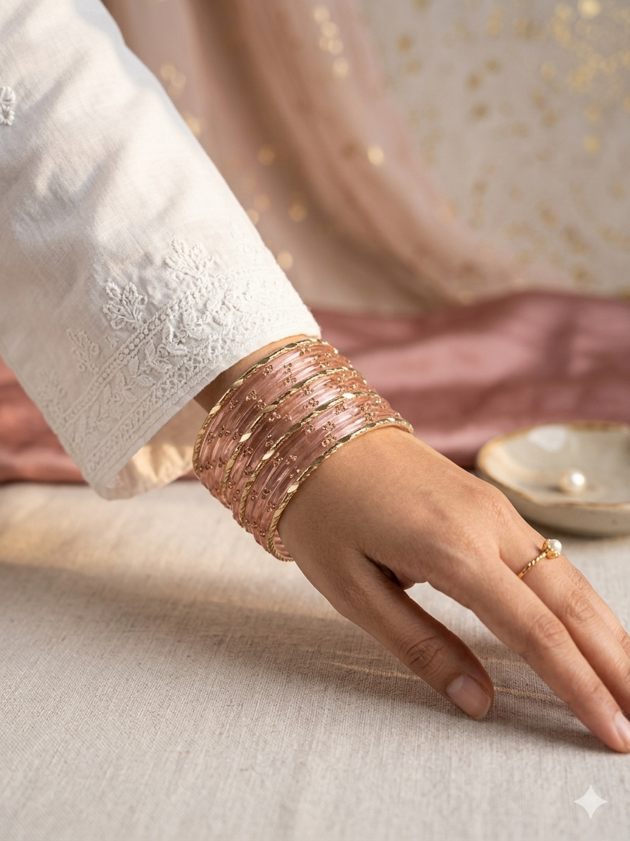 Indian glass rain drop bangles in peach hhg-26-06