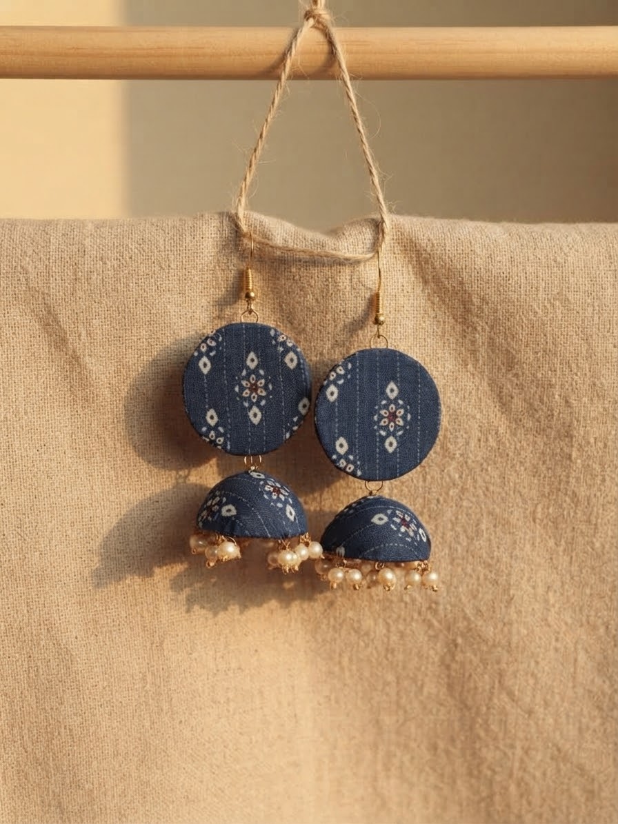 Navy Blue Pearl Jhumki Earrings  hhe-24-04