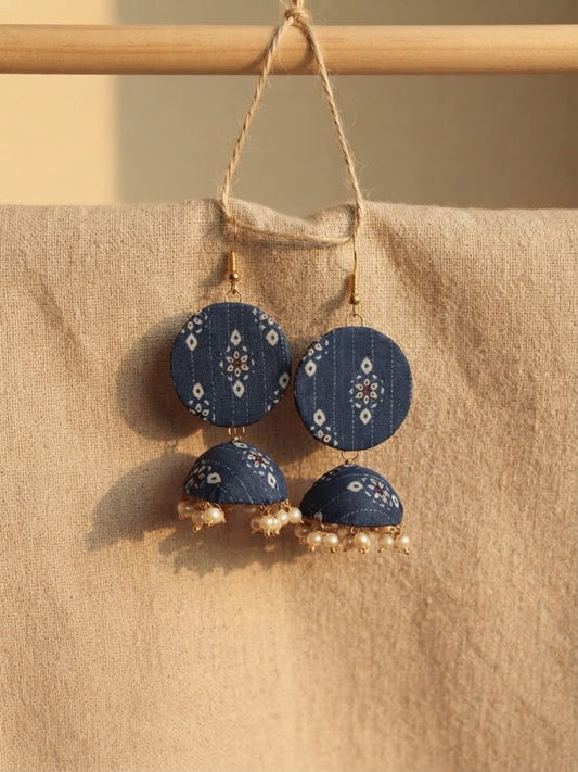 Navy Blue Pearl Jhumki Earrings  hhe-24-04