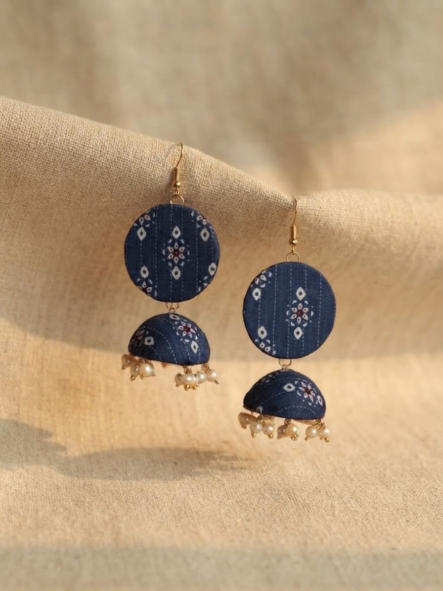 Navy Blue Pearl Jhumki Earrings  hhe-24-04