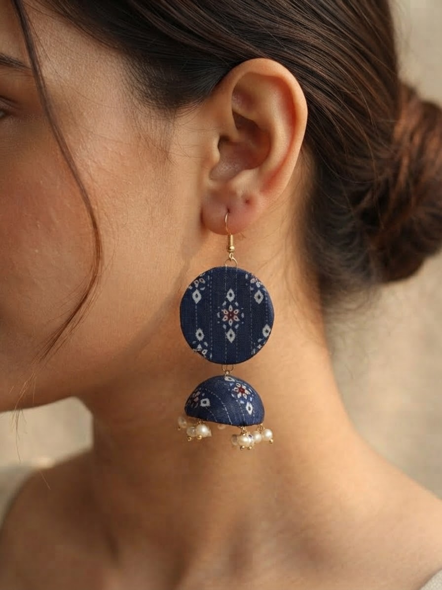 Navy Blue Pearl Jhumki Earrings  hhe-24-04