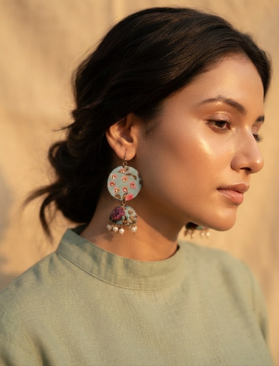 Aqua floral jhumka hhe-24-56