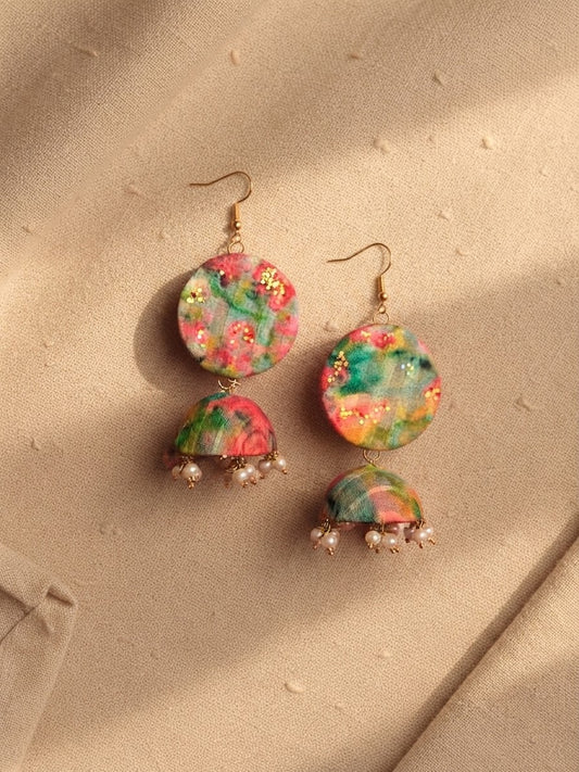 Aqua Blue Multicolor Glitter Jhumki Earrings hhe-25-05