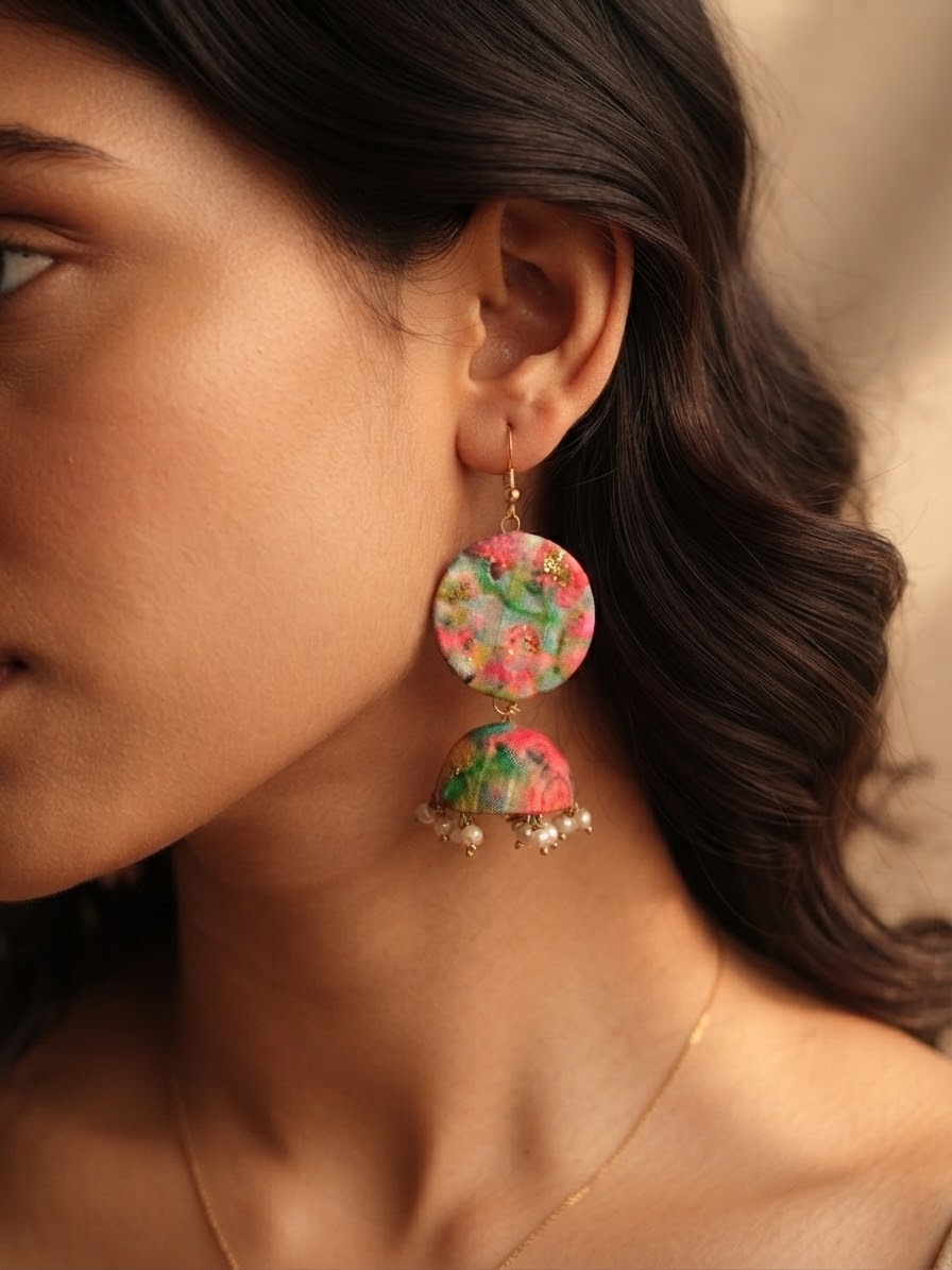 Aqua Blue Multicolor Glitter Jhumki Earrings hhe-25-05