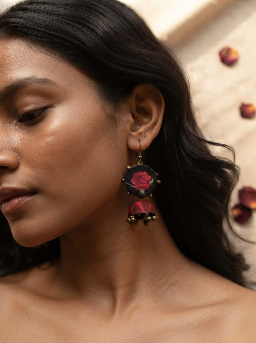 Black & Pink  Jhumki Earrings | Pakistani Ethnic Earrings hhe-26-03
