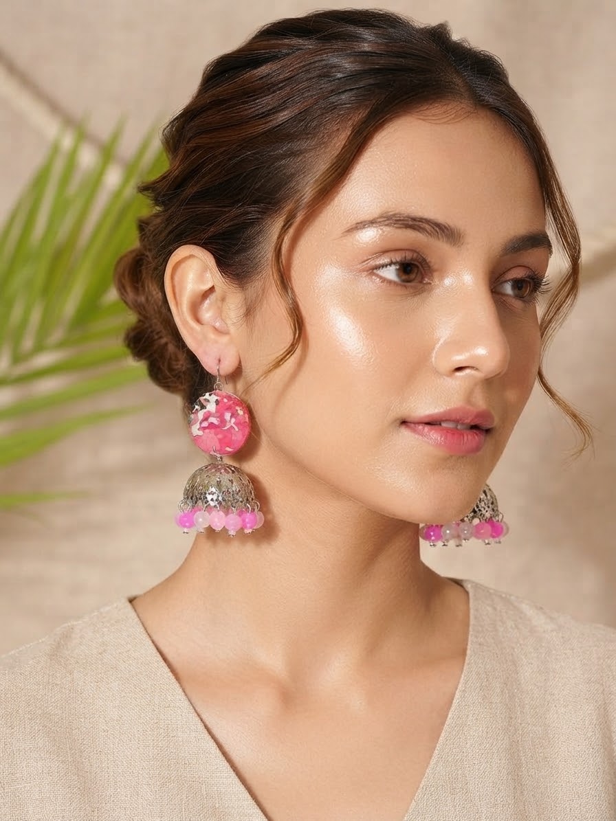 Pink abstract jhumka hhe-24-07