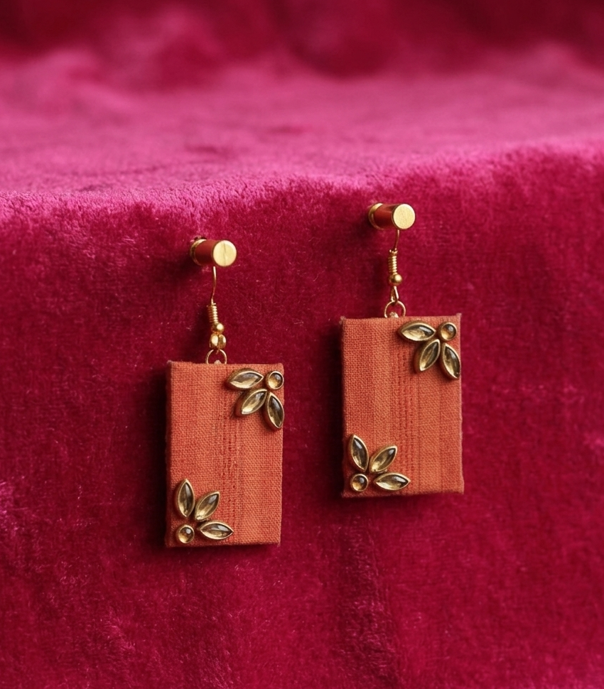 Rust Kundan Rectangle Earrings hhe-25-19