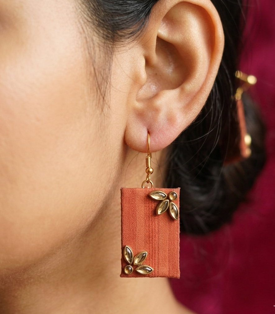 Rust Kundan Rectangle Earrings hhe-25-19